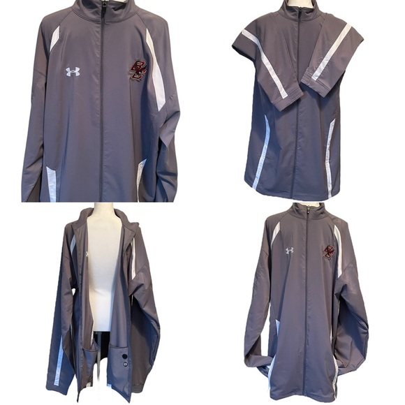 Under Armour Boston College Men’s Zip Up Gray and White Windbreaker Jacket XLT - Picture 2 of 13